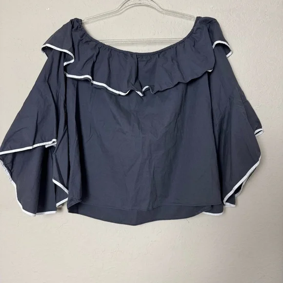 MaxSport Off The Shoulder Poplin Ruffle Frill Sleeve Top Dark Gray Size XL - Picture 2 of 5